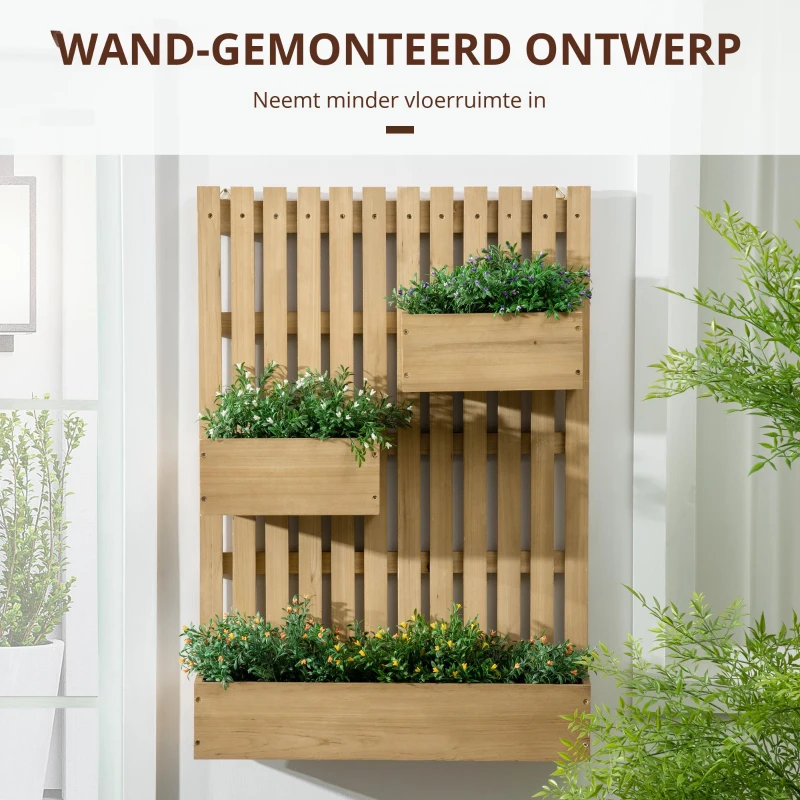 Outsunny Buitenzonnige bloembak, verplaatsbare plantenbak met verhoogd bed en latwerk, massief hout(m-7)