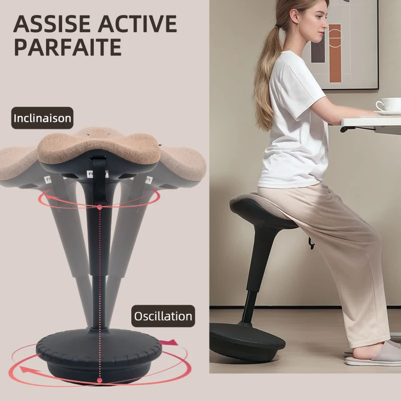 HOMCOM Tabouret dynamique, tabouret assis-debout ergonomique, hauteur réglable, rotatif à 360°, 34 x 34 x 68,5-83,5 cm, marron