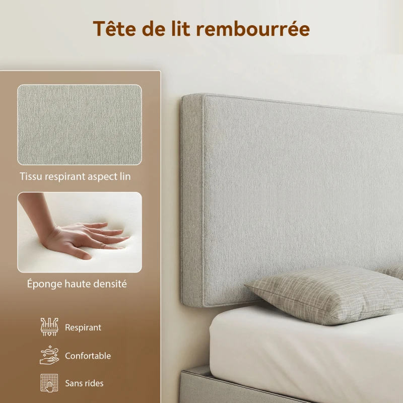 HOMCOM Tête de lit murale en lin, 140 x 60 cm, tête de lit suspendue rembourrée pour chambre à coucher, crème