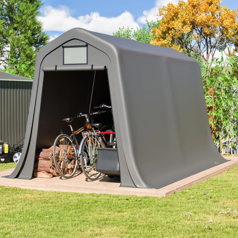 Geräteschuppen mit Spitzdach, Rolltor, 213x366x225 cm, Dunkelgrau