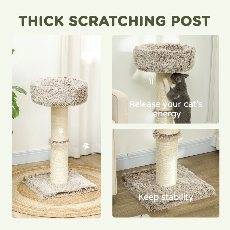 PawHut Cat Tree, 87cm Cat Tower with Thick Scratching Post, Plush Cat Bed, Cat Tree Tower for Indoor Large Cats and Kittens, Brown