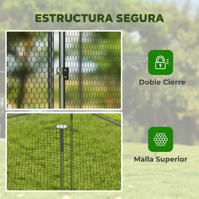 PawHut Gallinero para Exterior Grande 4x3x1,97 m 12 m² Gallinero de Acero Galvanizado con Puerta con Doble Cierre Plata
