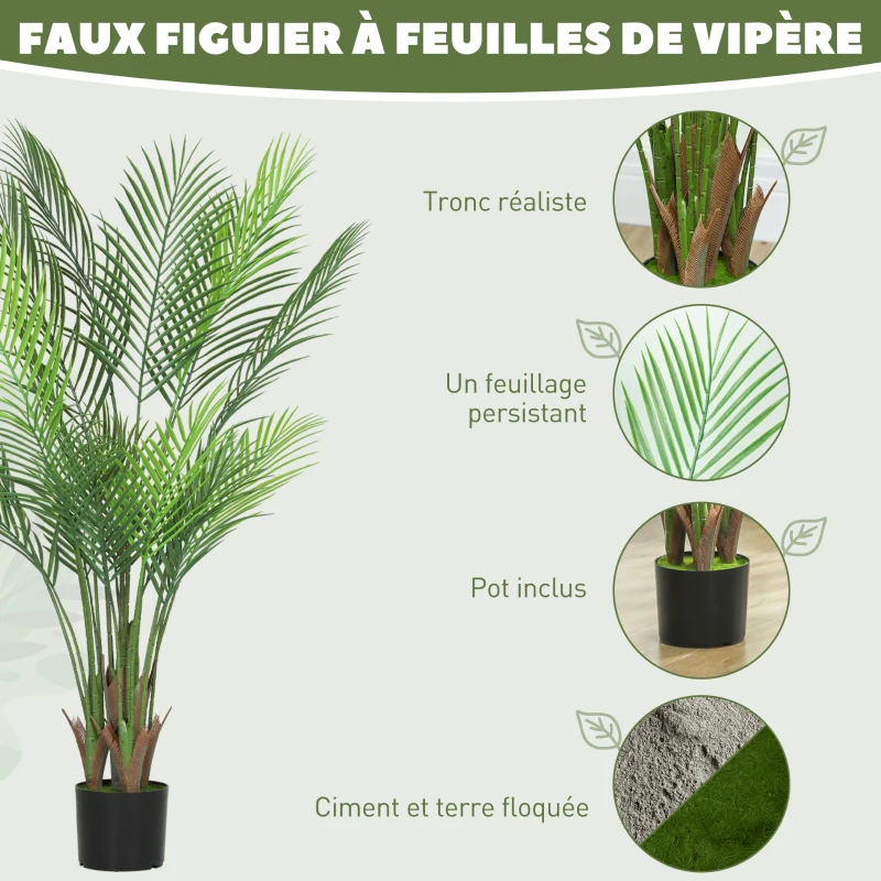 HOMCOM Plante artificielle intérieure 120 cm, palmier arbre artificiel avec pot en plastique et flocage, vert