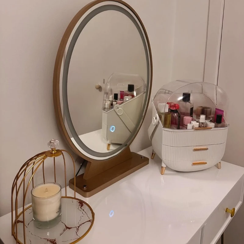 HOMCOM Dressing Table with LED Mirror and Cushioned Stool, Vanity Desk with Acrylic Lipstick Holder and 2 Drawers, Makeup Table for Bedroom, White