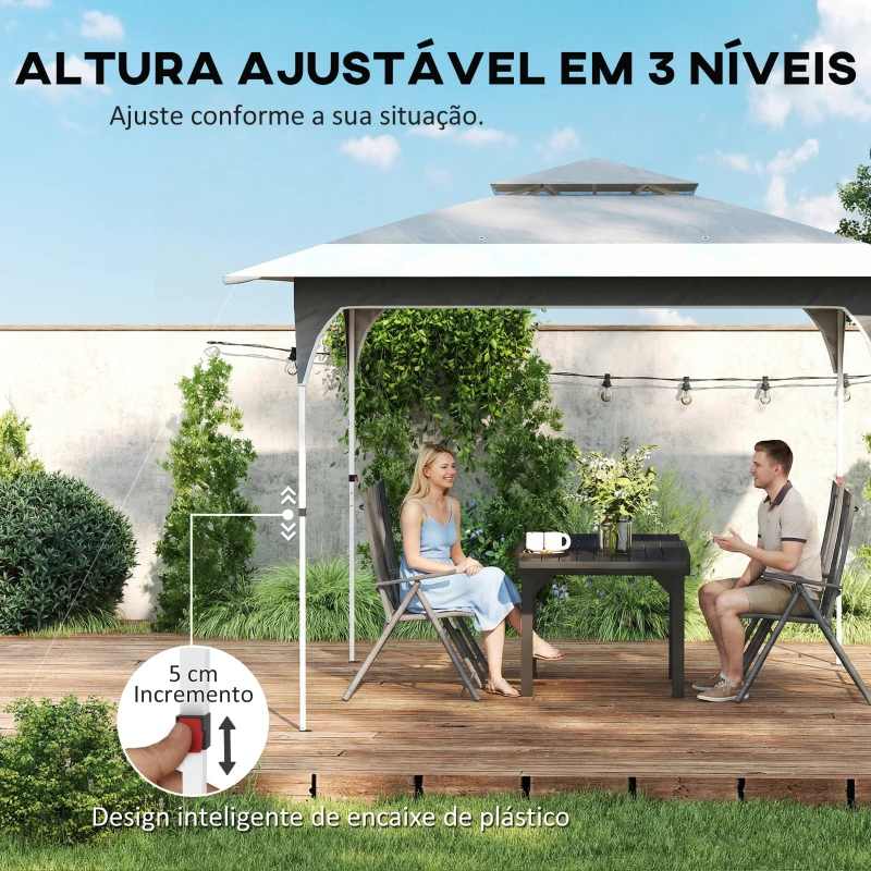 Outsunny Tenda Dobrável 3,5x3,5 m Pop-up com Altura Ajustável 3 Níveis Teto Duplo Fecho Central e Bolsa UPF50+ Cinzento