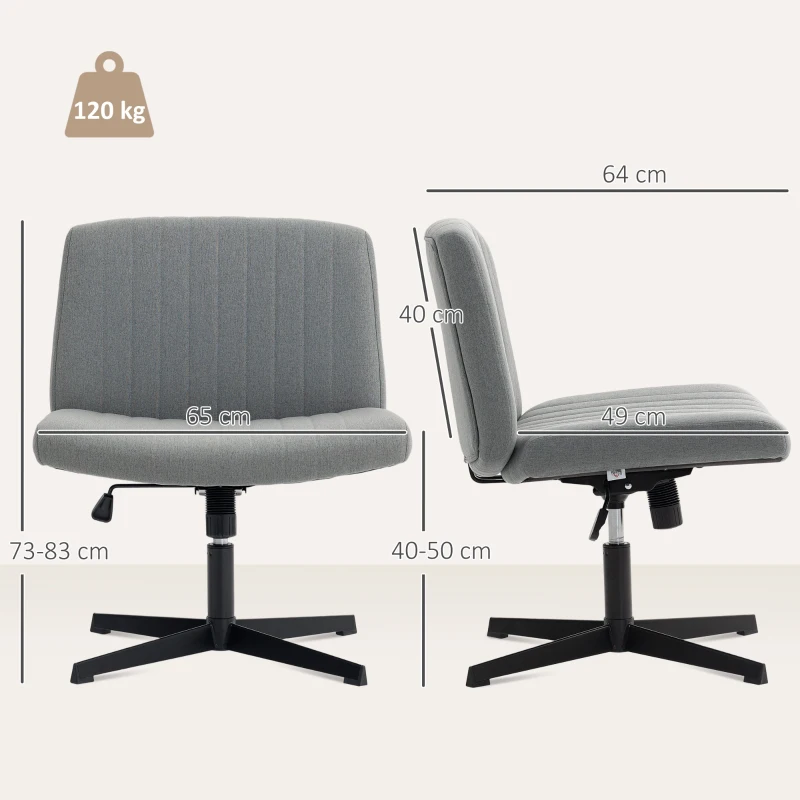 HOMCOM Silla de Oficina sin Brazos Silla de Escritorio Basculante con Piernas Cruzadas Asiento Ancho y Altura Ajustable Gris