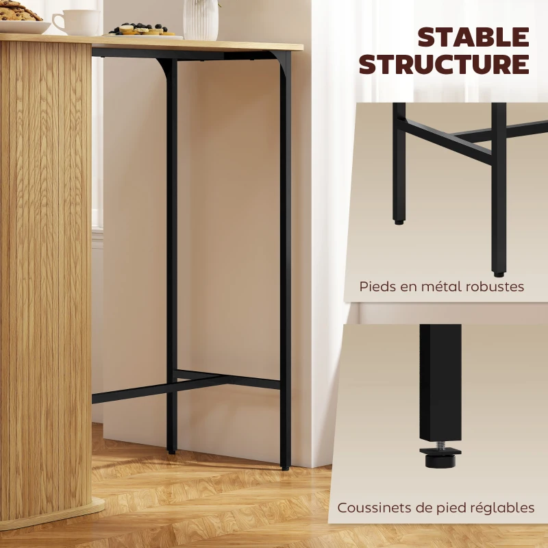 HOMCOM Table Haute Mange Debout, Table de Bar avec 3 Étagères de Rangement et Pieds en Métal, 112x50x106cm, Bois Naturel
