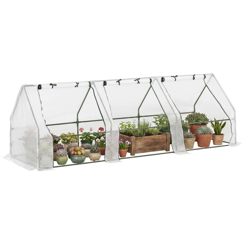 Outsunny Invernadero de Exterior Invernadero de Jardín 270x90x90 cm Tipo Caseta con 3 Ventanas Marco de Acero y Cubierta de PE 140g/㎡ para Cultivo Plantas Flores Tomates Blanco