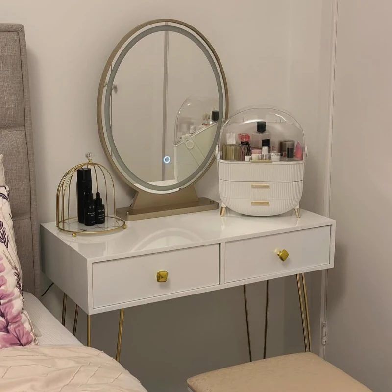 HOMCOM Dressing Table with LED Mirror and Cushioned Stool, Vanity Desk with Acrylic Lipstick Holder and 2 Drawers, Makeup Table for Bedroom, White