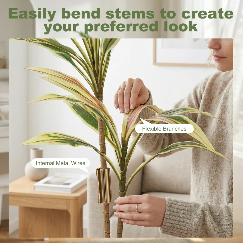 HOMCOM 90 cm Artificial Cordyline Tree in Moss Effect Pot, Realistic PEVA Faux Plant, Yellow