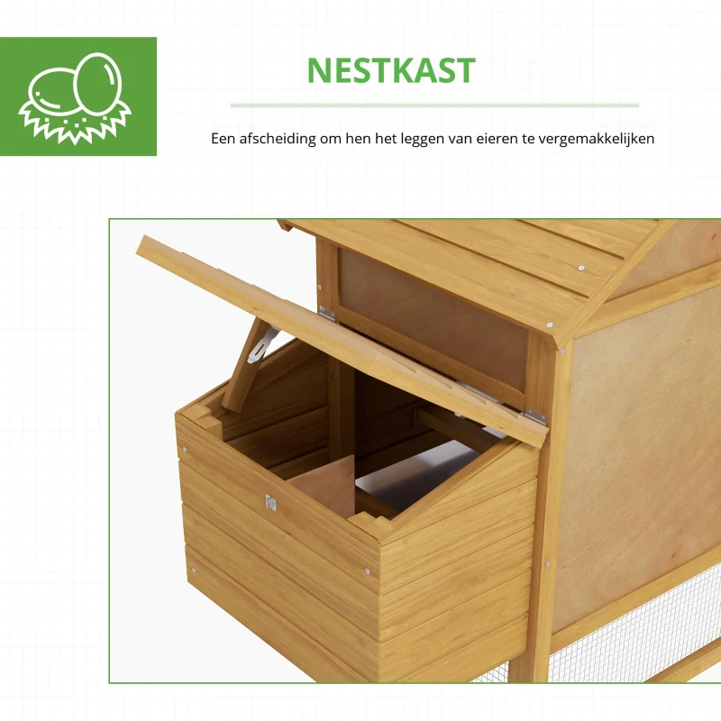 PawHut Kippenhok met ren pluimveehok met stok massief hout naturel(m-6)