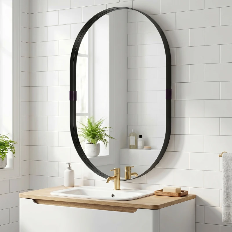 HOMCOM Oglindă de perete, oglindă decorativă 60 x 90 cm din sticlă securizată cu cadru din aluminiu, pentru dormitor, living, hol, negru