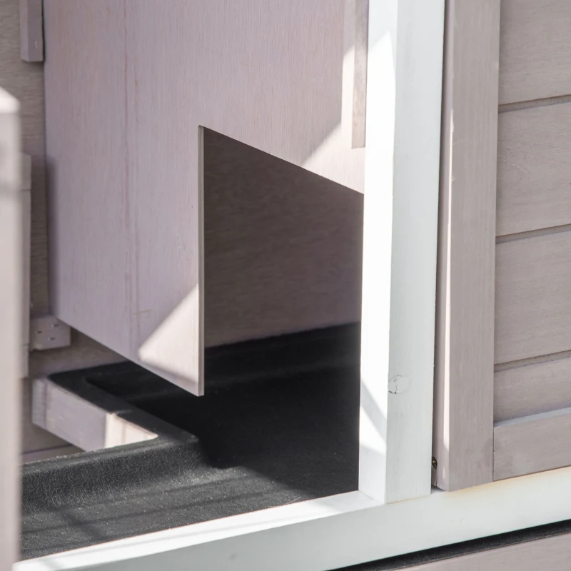 PawHut cușcă pentru iepuri din lemn cu 2 niveluri, acoperiș rabatabil, hrănitoare și tăvițe detașabile, 122x50x101 cm, maro