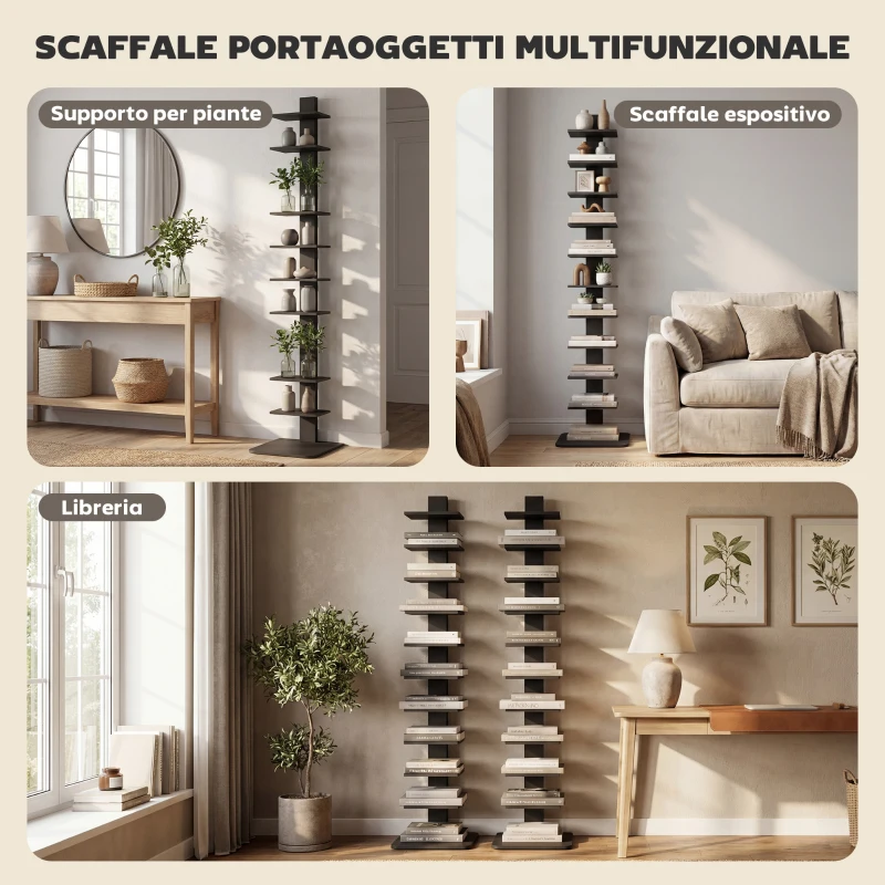 HOMCOM Libreria Moderna Alta a 11 Ripiani Salvaspazio in Stile Industriale, 34.5x41.5x163.5 cm, Nero