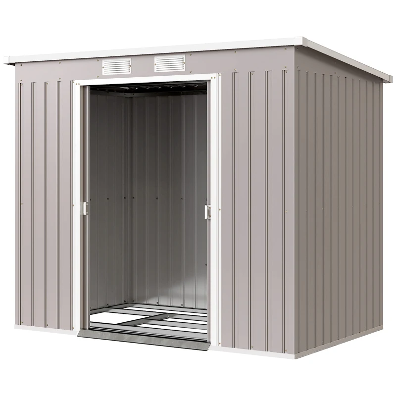 Outsunny 7 x 4ft Galvanised Steel Garden Shed, with Foundation Kit - Grey