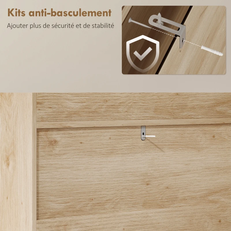 HOMCOM Meuble à chaussures 12 paires, armoire à chaussures, 2 tiroirs rabattables, portes en rotin et étagères réglables, chêne