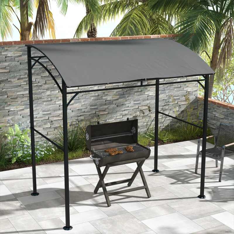 Outsunny Grillpaviljoen, Grillafdekking, Regenbescherming, Haken voor Gereedschap, Stalen Frame, Donkergrijs, 215 x 150 x 182/220 cm