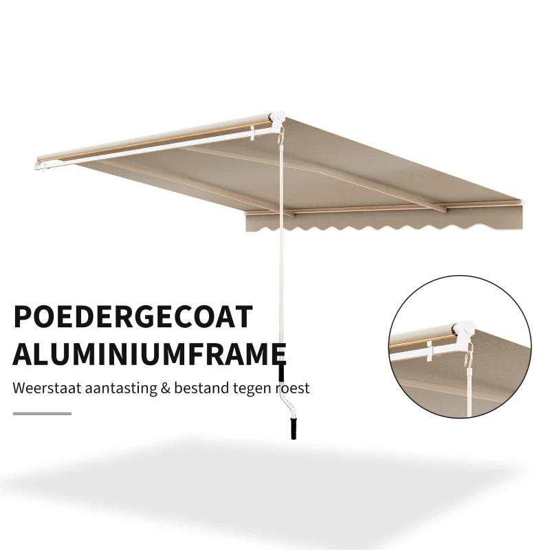 Outsunny Buiten handbediende knikarmluifel 4m met handslinger aluminium wit + beige(m-4)