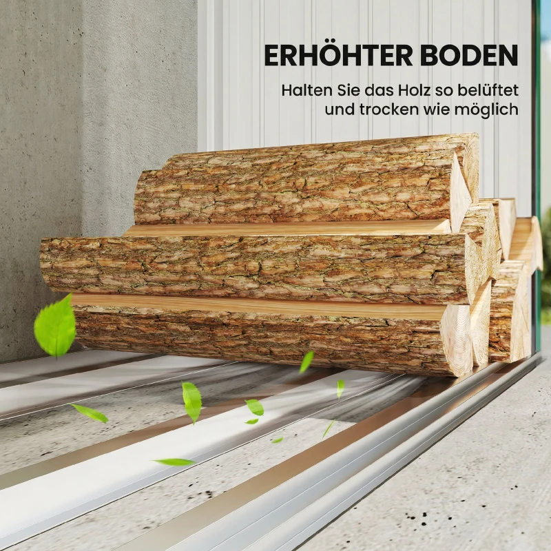 Outsunny Brennholzschuppen, Feuerholzunterstand, Stahl, erhöhter Boden, Schrägdach, 213 x 66,5 x 150 cm, Grün