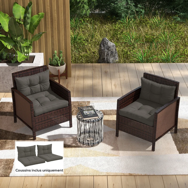 Outsunny Ensemble de coussins pour salon de jardin avec 2 coussins d'assise et 2 coussins de dossier, polyester, gris anthracite