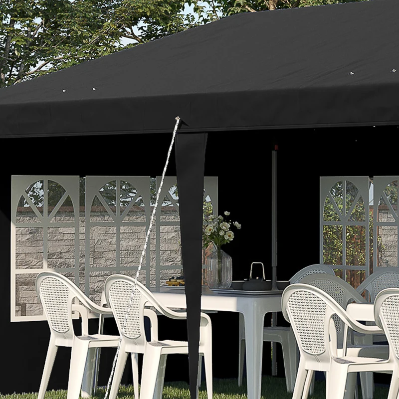 Outsunny Paviljoen ca. 3x6 m waterdicht pop-up opvouwbaar met 4 zijwanden, ramen, UV-bescherming, draagtas, Zwart
