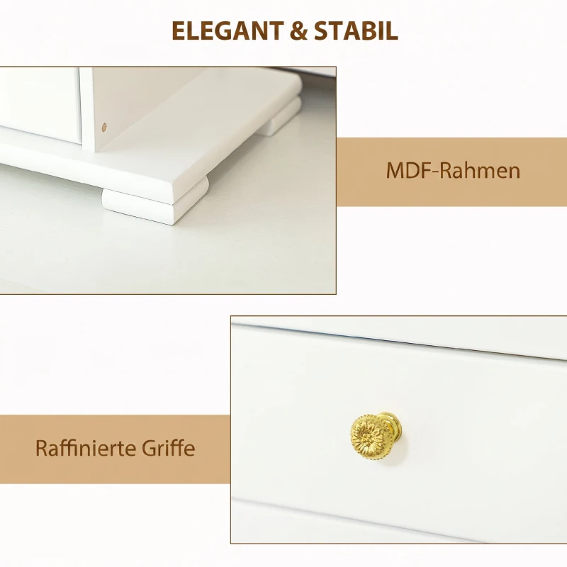 HOMCOM Boîte à Bijoux Femme à 4 Niveaux, Coffre à Bijoux en Bois avec Ailes, Miroir et 2 Tiroirs, 26,5x16 x33,5 cm, Blanc