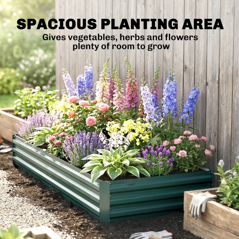 Outsunny Letto per Orto Rialzato in Metallo da Esterno, Portapiante per Fiori ed Erbe, 241x90,5x30cm