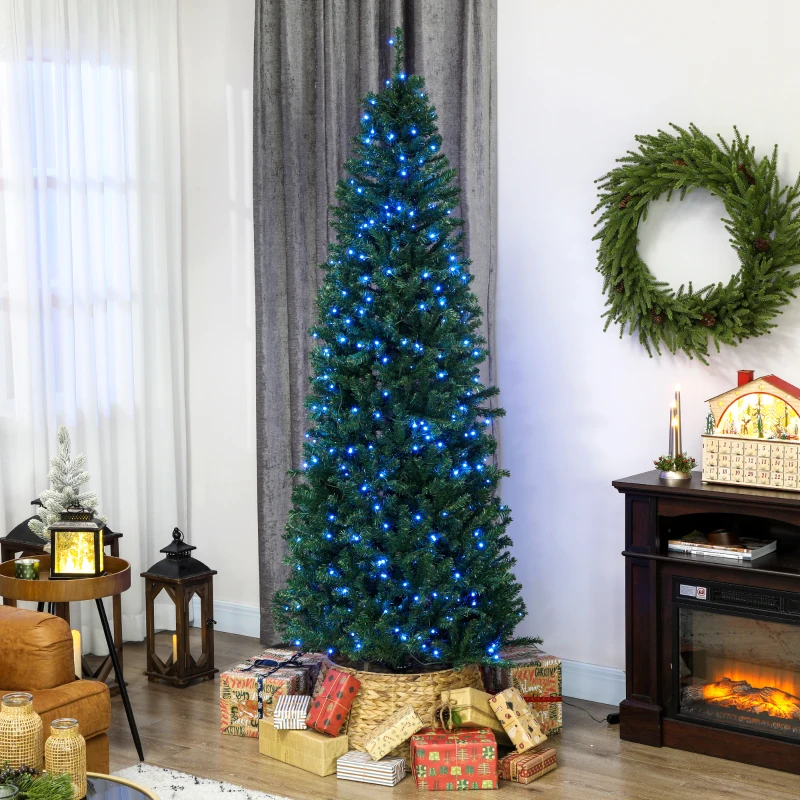 HOMCOM Sapin de Noël artificiel 180 cm, arbre de Noël, lumières LED synchronisées colorées et télécommande, 899 pointes, vert