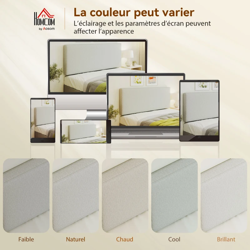 HOMCOM Tête de lit murale en lin, 140 x 60 cm, tête de lit suspendue rembourrée pour chambre à coucher, crème