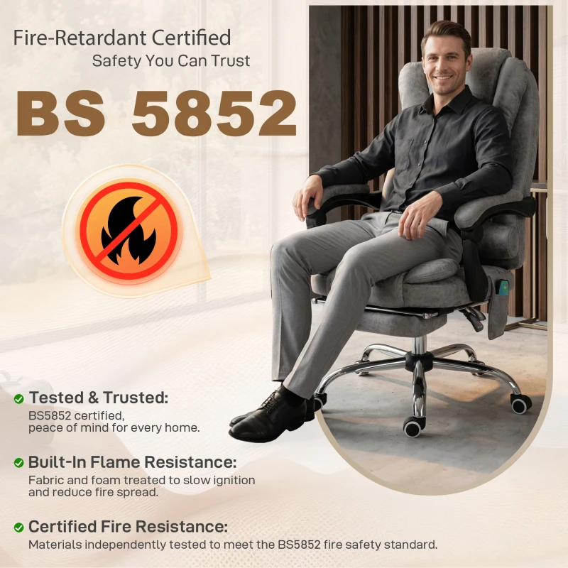Vinsetto Heated 6 Points Vibration Massage Executive Office Chair, Adjustable Swivel Ergonomic High Back Desk Chair Recliner with Footrest, Grey