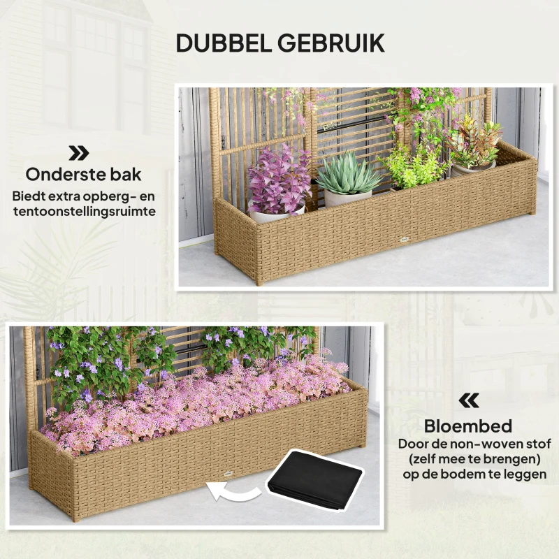 Outsunny Plantenbak Bloembak met Klimhulp, Weerbestendig, 103 cm x 103 cm x 29 cm, Zand
