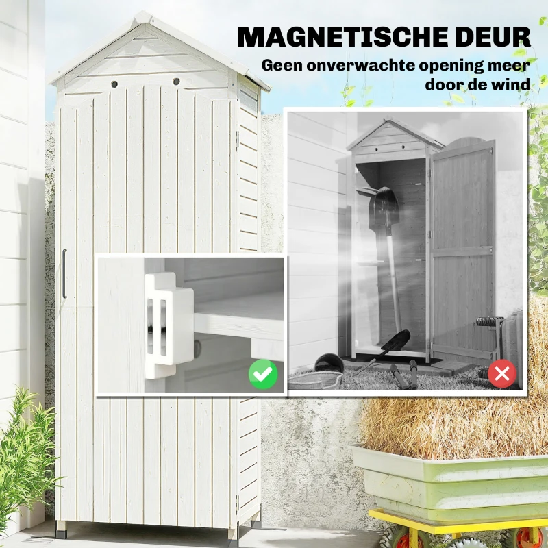 Outsunny Tuinkast Hout Extra Hoge Tuinschuur met Verstelbare Planken Magnetische Deur Gegalvaniseerd Dak Ventilatie