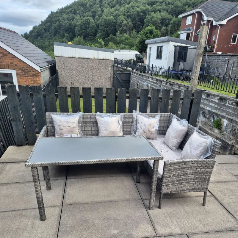 Outsunny 6-Seater Rattan Dining Set Sofa Table Footstool Outdoor w/ Cushion Garden Furniture