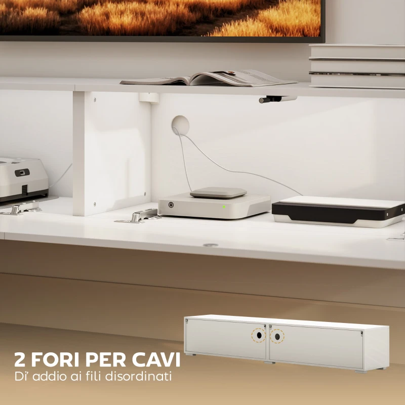HOMCOM Mobile Porta TV fino a 75" Sospeso con Ante a Pressione, 180x33x30 cm, Bianco Lucido