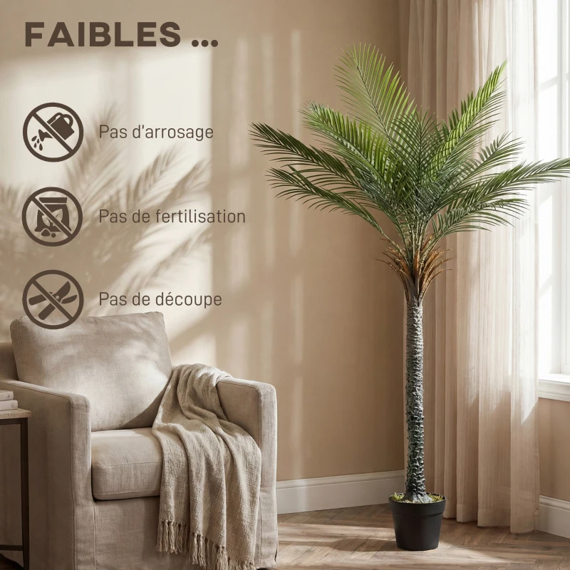 HOMCOM Palmier artificiel 180 cm, plante artificielle tropicale en pot, 15 feuilles réalistes, pour salon, chambre, bureau