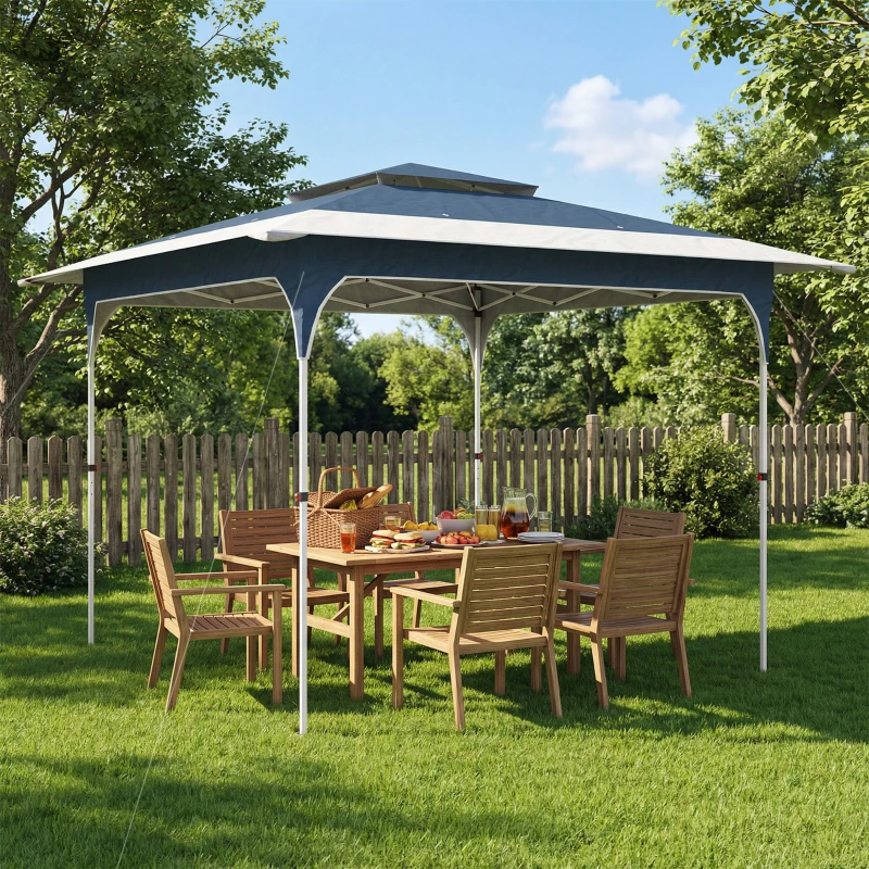 Outsunny 3.5 x 3.5 m Pop Up Gazebo with One-Push Setup, UPF50+ Double Tier Garden Party Tent Marquee with Carry Bag, Blue