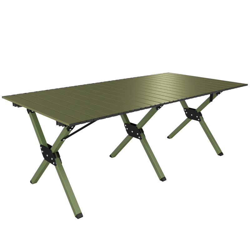 Outsunny Tavolo da Campeggio Pieghevole 116 cm, Tavolo da Picnic Impermeabile con Piano Arrotolabile e Struttura in Metallo, Portatile per Giardino, Parco, BBQ, Verde