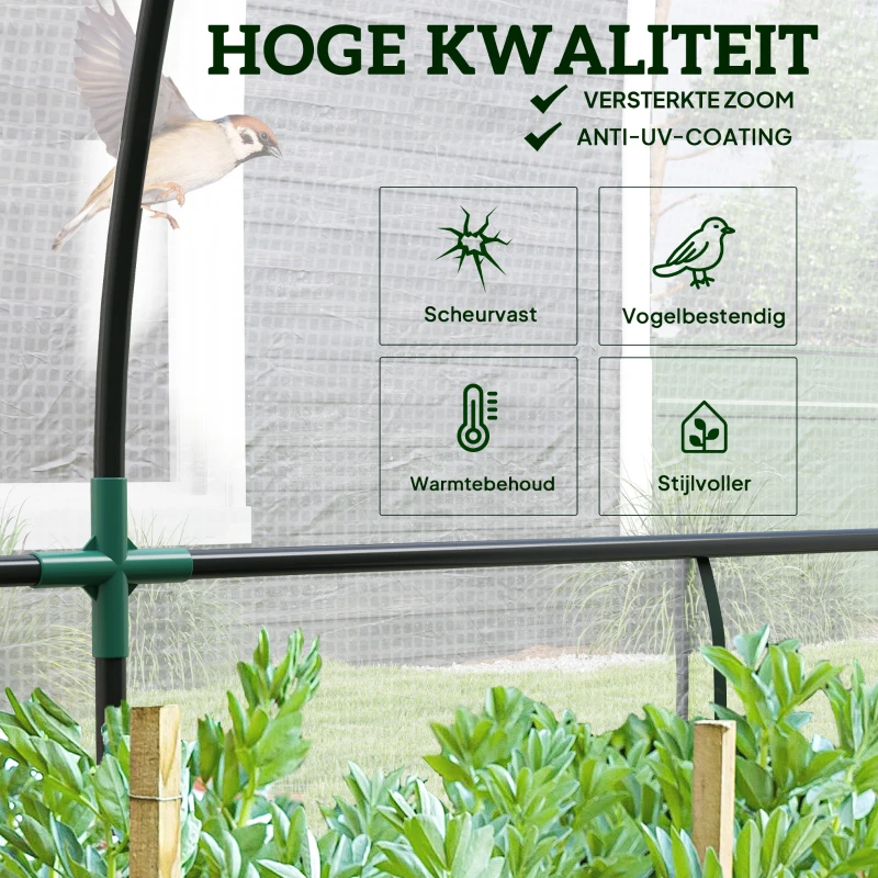 Outsunny Muurgemonteerd Kas, Toegankelijk Plantenhuis, Kunststof Zeil, 300 x 80 x 157 cm, Wit