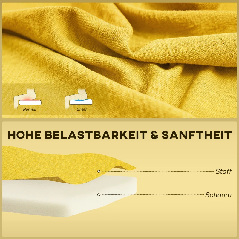 HOMCOM 2-Sitzer Sofa, weiche Polsterung, pflegeleichter Bezug, bis 220 kg, 117 x 56,5 x 77 cm, Gelb