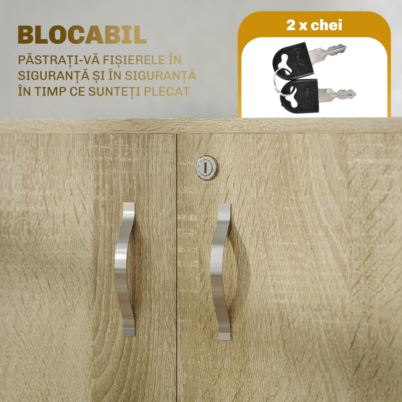 Vinsetto Dulap de birou multifuncțional pentru documente cu încuietoare, 2 uși și raft interior, 80x40x80 cm, stejar