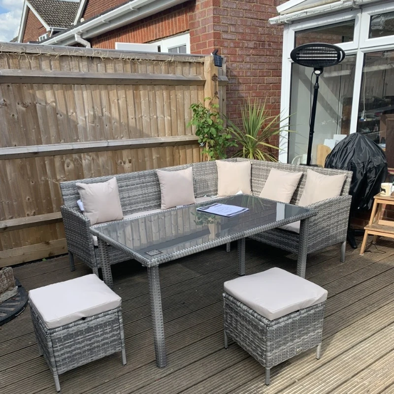 Outsunny 6-Seater Rattan Dining Set Sofa Table Footstool Outdoor w/ Cushion Garden Furniture