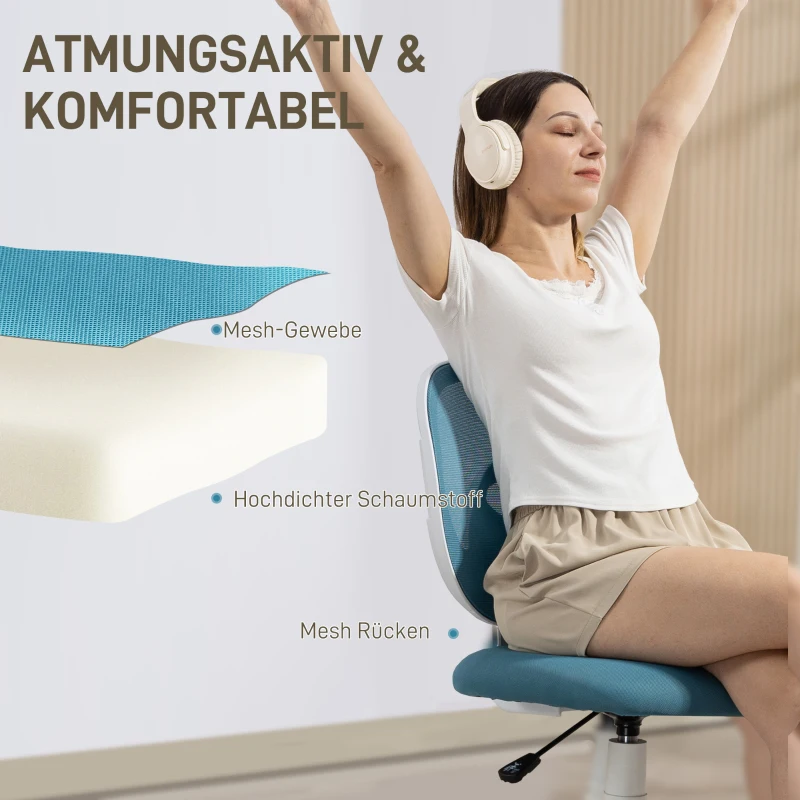 HOMCOM Bürostuhl Ergonomischer Schreibtischstuhl mit C-förmiger Rückenstütze, Höhenverstellbar Blau