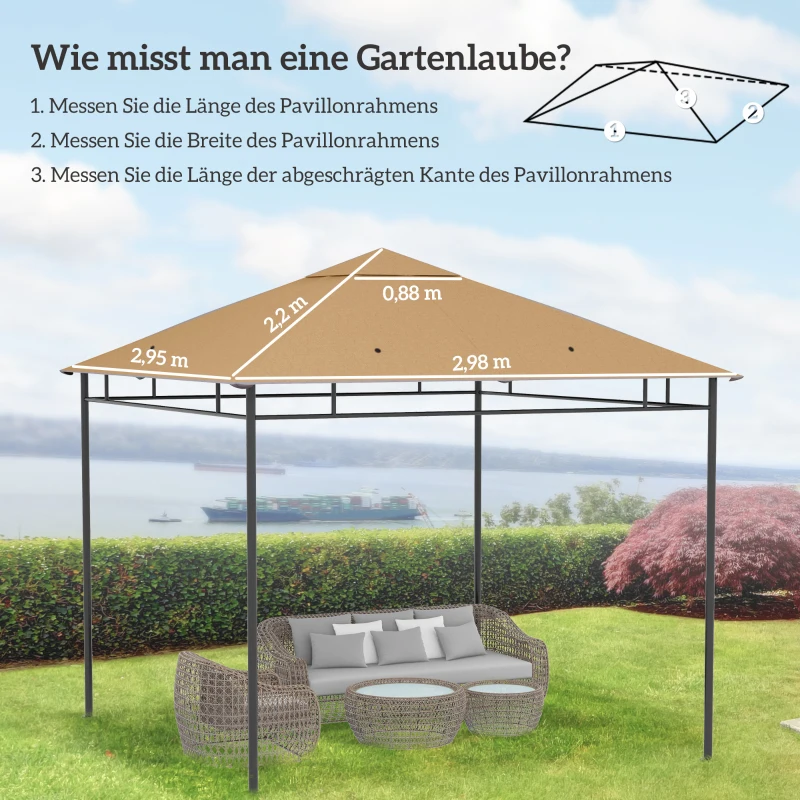 Outsunny partytentdak, vervangend dak voor partytent, partytentafdekking, polyester bescherming tegen de zon, beige 3 x 3 m