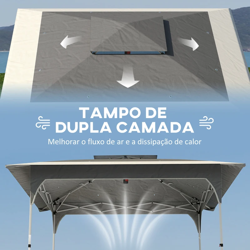 Outsunny Tenda Dobrável 3,5x3,5 m Pop-up com Altura Ajustável 3 Níveis Teto Duplo Fecho Central e Bolsa UPF50+ Cinzento