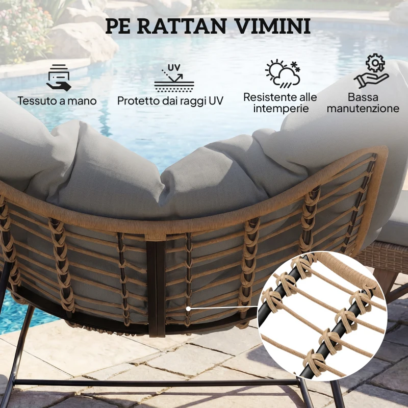 Outsunny Sedia a Dondolo da Interni ed Esterni con Seduta Extra Larga da 60 cm e Cuscino Imbottito, Grigio