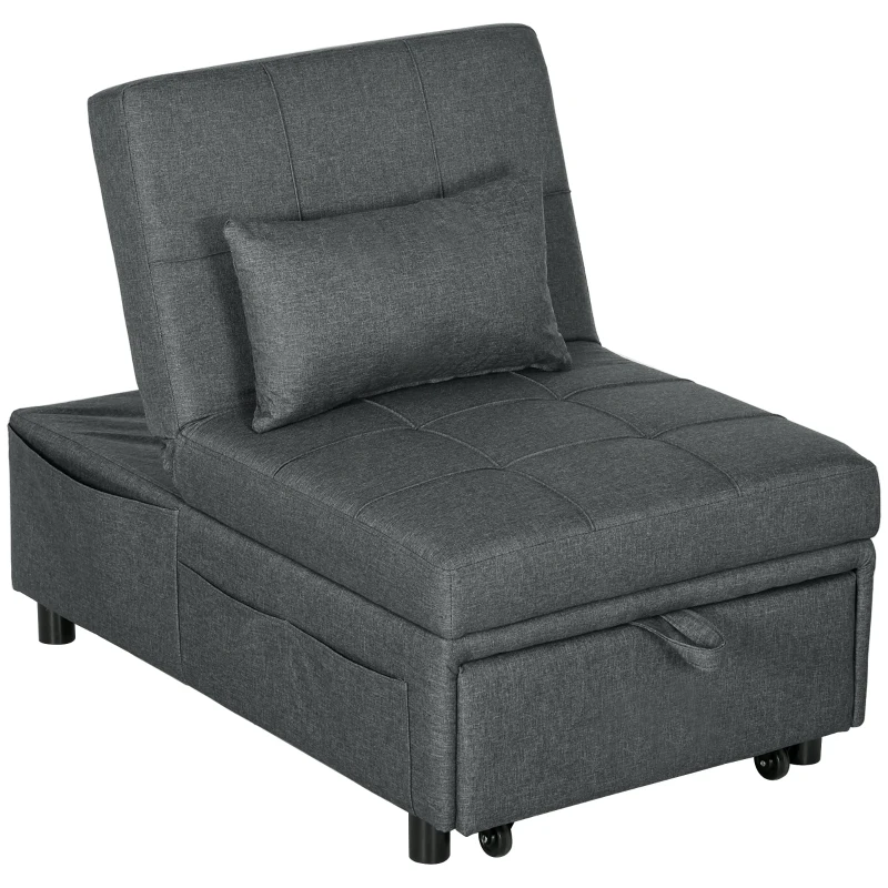 HOMCOM Fauteuil convertible 1 place fauteuil lit avec dossier réglable, siège rembourré et oreiller, gris