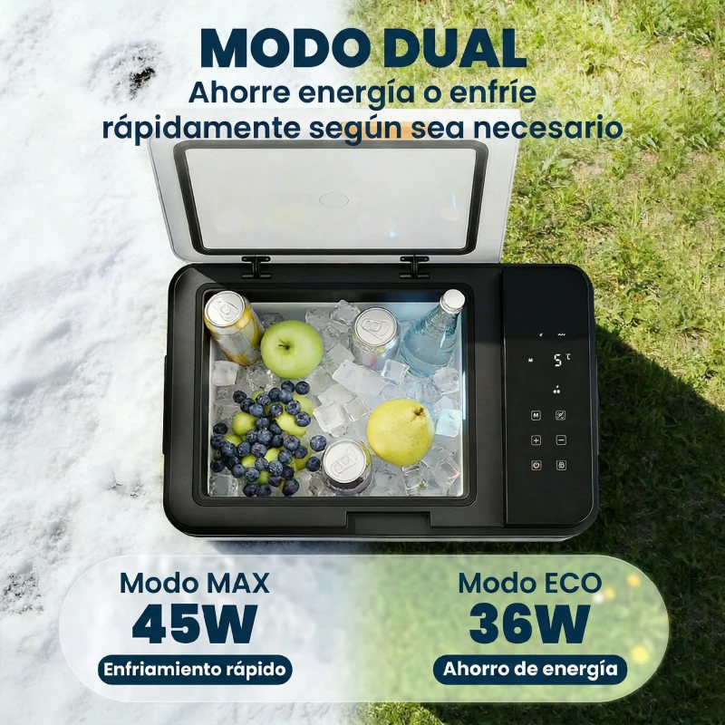 Outsunny Nevera Portátil Eléctrica 30L con Compresor Control por App Pantalla Luz LED Asa Modos ECO y MAX de -20℃ a +20 ℃ Negro