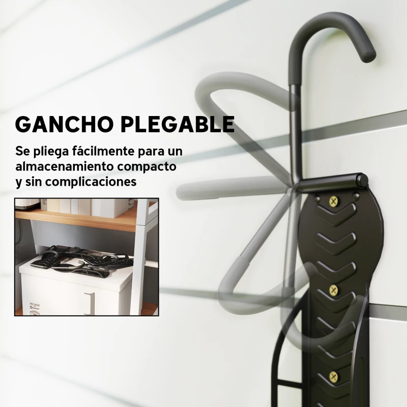 SPORTNOW Soportes de Pared para Bicicletas de 4 Piezas Plegables hasta 30 kg con Tornillos para Casa Garaje y Sótano Negro