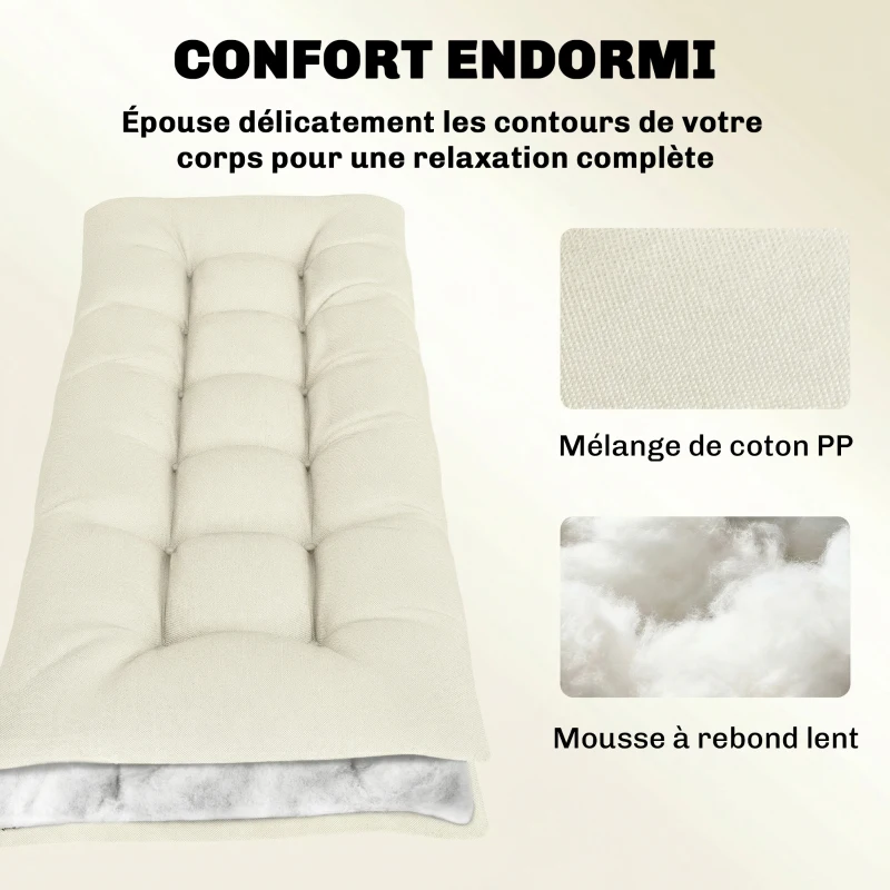 Outsunny Coussin Bain de Soleil Chaise Longue en Mousse à Mémoire avec Sangles, Protection UV50+, 198x65x13cm, Beige