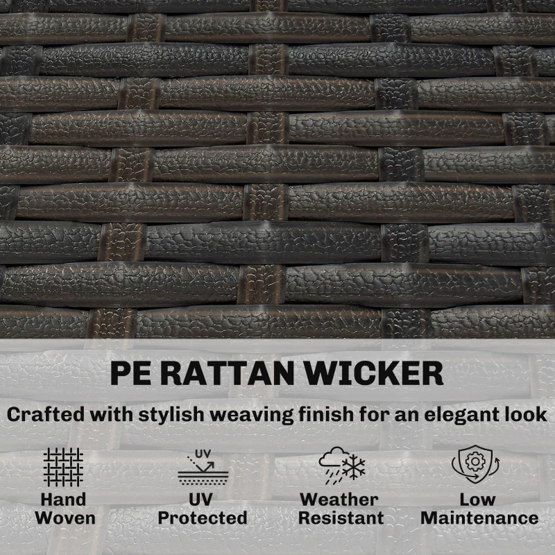 Outsunny 3 Seater Rattan Garden Sofa, PE Wicker Outdoor Sofa Wide Deep Seat, 4" Cushions, Wood-Effect Armrests Legs, Brown